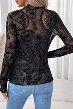 Paisley Printed Mesh Long Sleeve Top in Black
