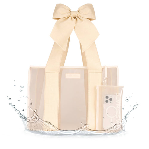 Special Edition Bow Ecru Raffia Beach Tote With Phone Pouch