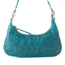 Heritage Vine Embossed Leather Handbag in Turquoise