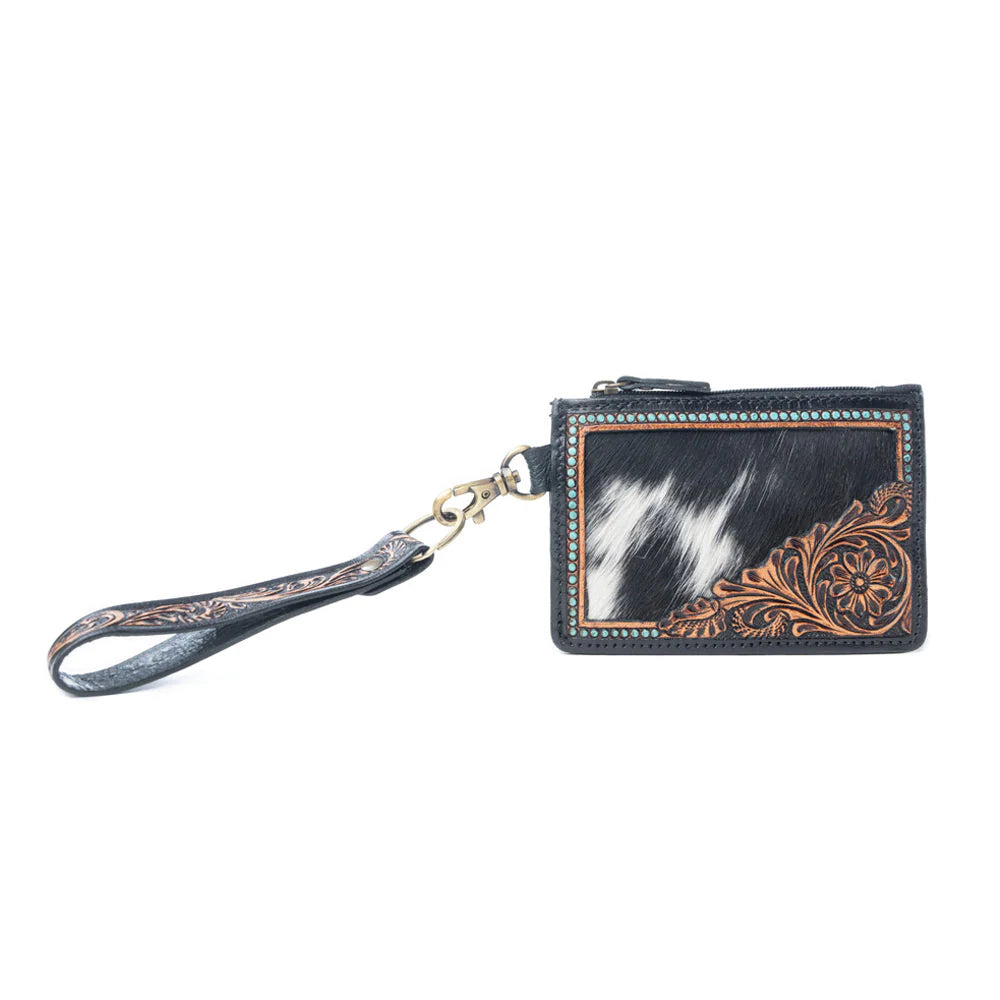 Apache Twilight Handtooled Hairon Leather Card Holder In Midnight Hide