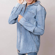 Turquoise Fever Genuine Tooled Leather Accent Pearl Snap Denim Top