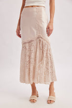 ROMANTIC SATIN LACE TRIMMED SPLIT MIDI SKIRT in OATMEAL