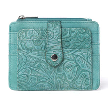 Driftwood Cove Embossed Leather Credit Card Wallet in Ocean Sage