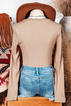 Ribbed Knit V Neck Long Sleeve Slim Fit Top