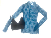 Mesh Overlay Long Sleeve Top in Teal