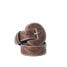 Lariat Rose Tooled Leather Belt in Brown