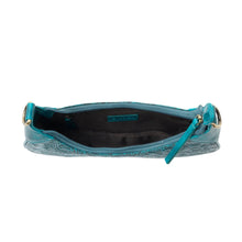 Heritage Vine Embossed Leather Handbag in Turquoise