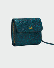 Loyal West Sophia Mini Wallet In Hand Finished Embossed Leather in Turquoise