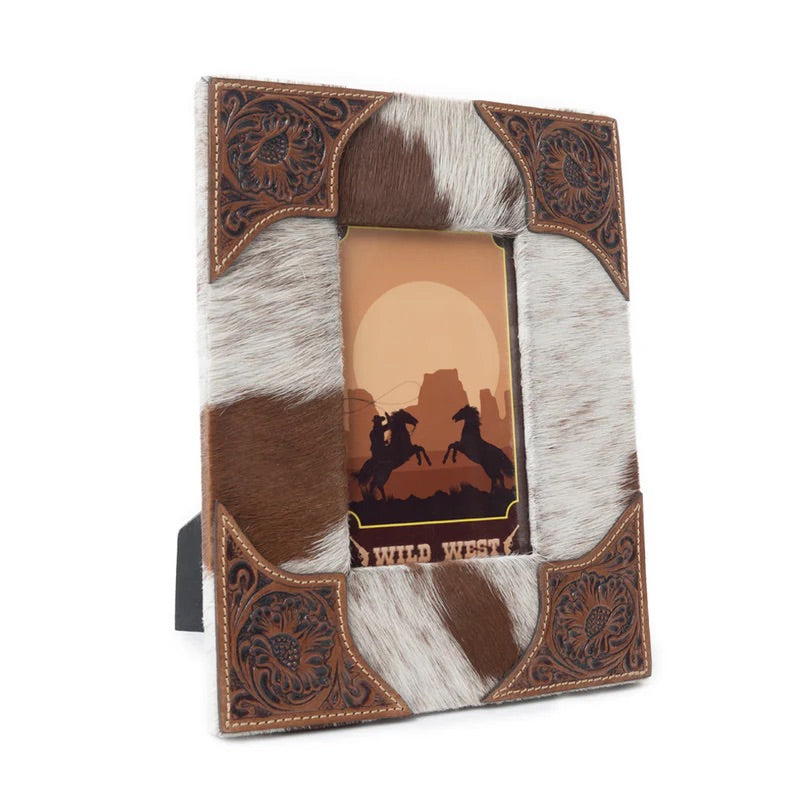 Tooled Leather & Cowhide Photo Frame