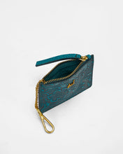Loyal West Sophia Credit Card Holder In Hand Finished Embossed Leather in Turquoise