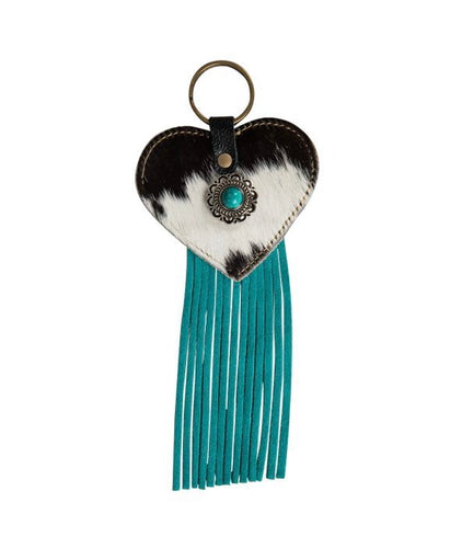 Cowhide Heart Fringe Keychain