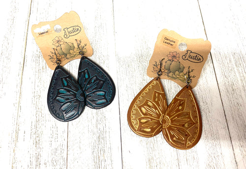 Justin Brand Tooled Leather Teardrop Earrings