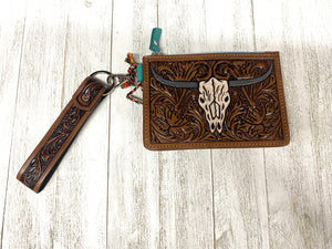 The Go-To Tooled Leather Card Case with Wrist Strap