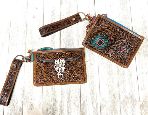 The Go-To Tooled Leather Card Case with Wrist Strap