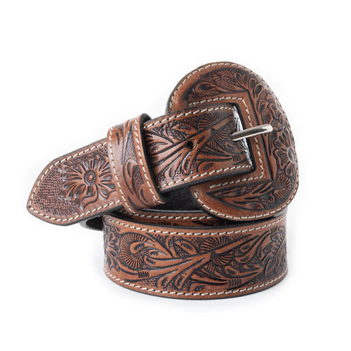 Talon Tooled Leather Belt in Brown