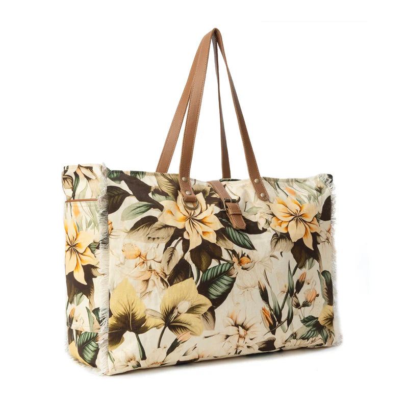 Tropical Oasis Canvas & Leather Accent Weekender