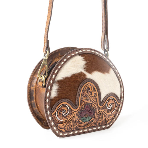 Rosemark Handtooled Leather & Cowhide Round Bag