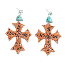 Leather Cross Dangle Earrings