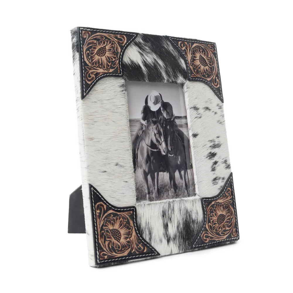 Tooled Leather & Cowhide Photo Frame