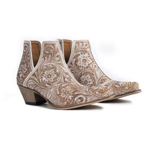 Western Hand-Tooled Booties In Ivory