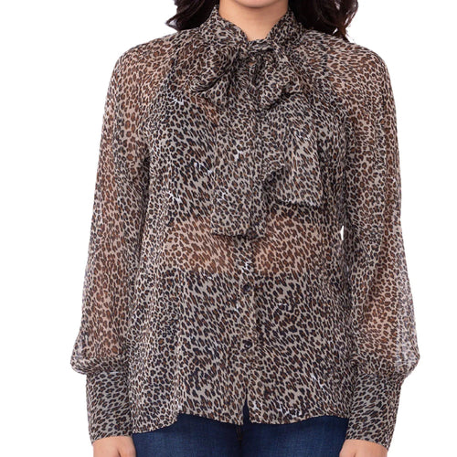 The Natural Leopard Bow Sheer Blouse