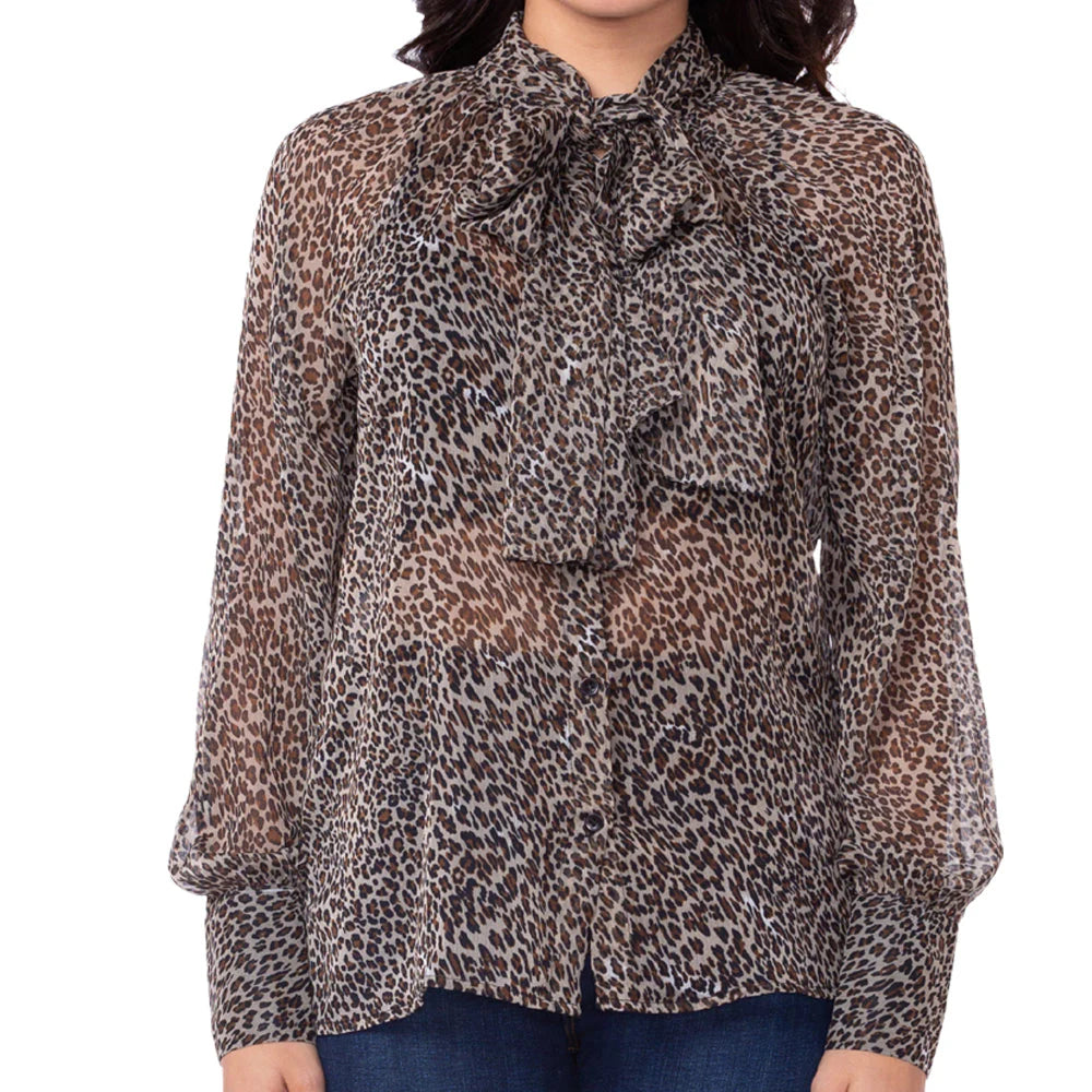 The Natural Leopard Bow Sheer Blouse