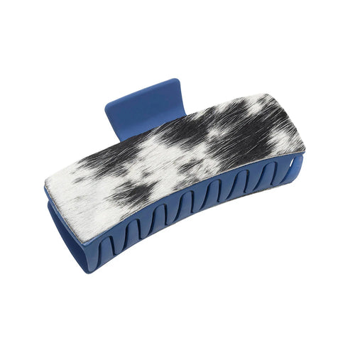 Cowhide Accent Blue Hair Claw Clip