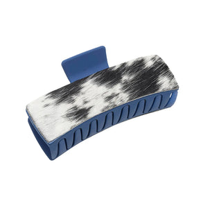 Cowhide Accent Blue Hair Claw Clip