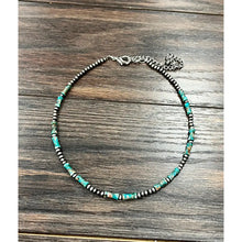 Handmade Turquoise-ish Rondelle Stone and Navajo Bead Necklace