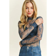 Mesh Overlay Long Sleeve Top in Teal