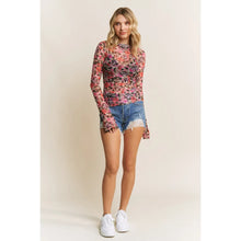 Mesh Overlay Long Sleeve Top in Floral Print