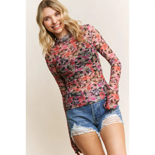 Mesh Overlay Long Sleeve Top in Floral Print
