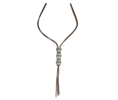 Silver Mare Concho Leather Necklace