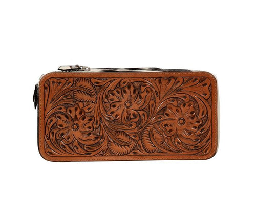 Tilly Bluff Tooled Leather & Cowhide Jewelry Box