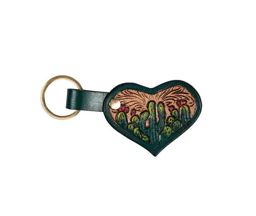 Saguaros Heart Leather Key Fob