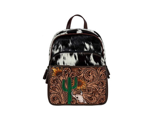 Saguaro 🌵  Creek Hand-Tooled Leather & Cowhide Backpack 🎒 Bag