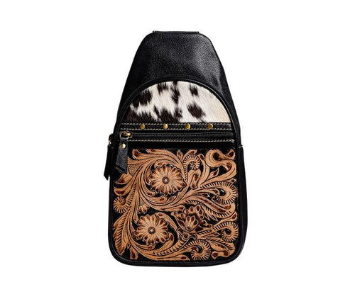 Old Mill Trail Hand-Tooled Sling Shoulder Cross-Body Backpack 🎒 Bag