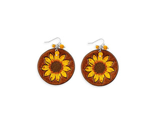 Sunflower 🌻 Medallion Hand-Tooled Leather Earrings