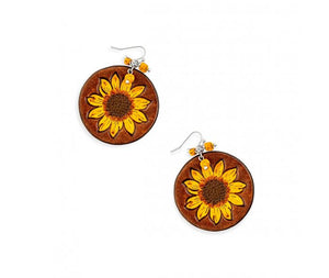 Sunflower 🌻 Medallion Hand-Tooled Leather Earrings
