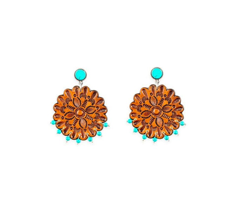 Cassie Wildflower Hand-Tooled Leather Earrings