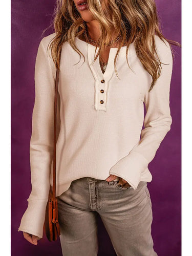 The Fave Waffle Henley Long Sleeve Top