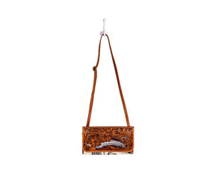 Feather Point Tooled Leather & Cowhide Mini Bag