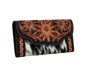 Longhorn Ridge Hand Tooled Leather & Cowhide Wallet