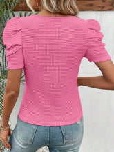 Waffle Ruched Puff Sleeve Top