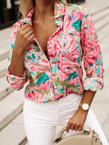 Floral Resort Long Sleeve Button Blouse
