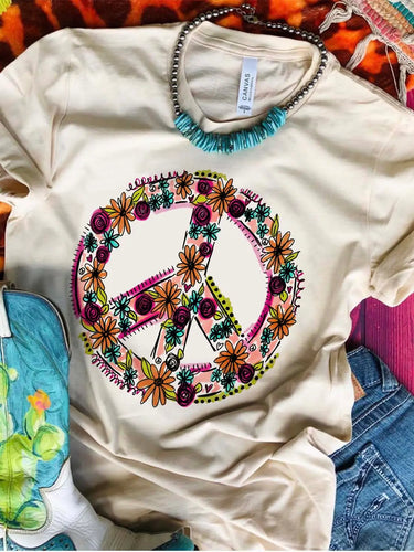 Hippie Love Floral Peace Sign Tee