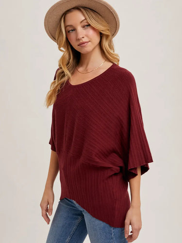 Classic Fall Dolman Top in Burgundy