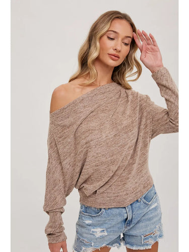 Heathered Off-Shoulder Knit Top