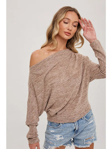Heathered Off-Shoulder Knit Top