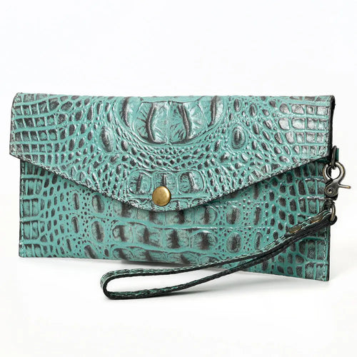 The Croc Envelope Leather Wristlet